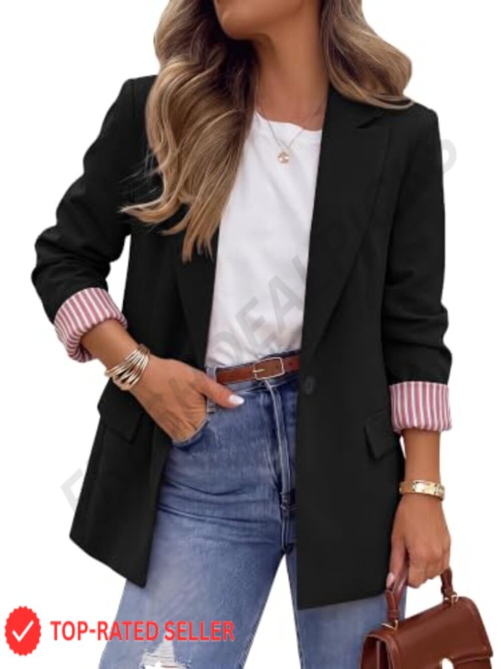Women's Lightweight One Button Notched Lapel Blazer Business Casual